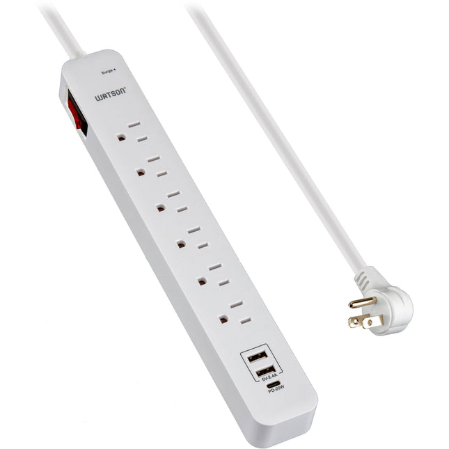 Watson Protector de Sobretensión 6 Tomas 450 Julios USB Blanco