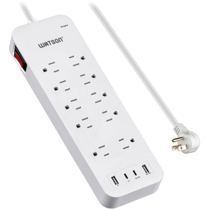 Protector de sobretensión Watson 10 tomas 2450 julios con 4 puertos USB blanco