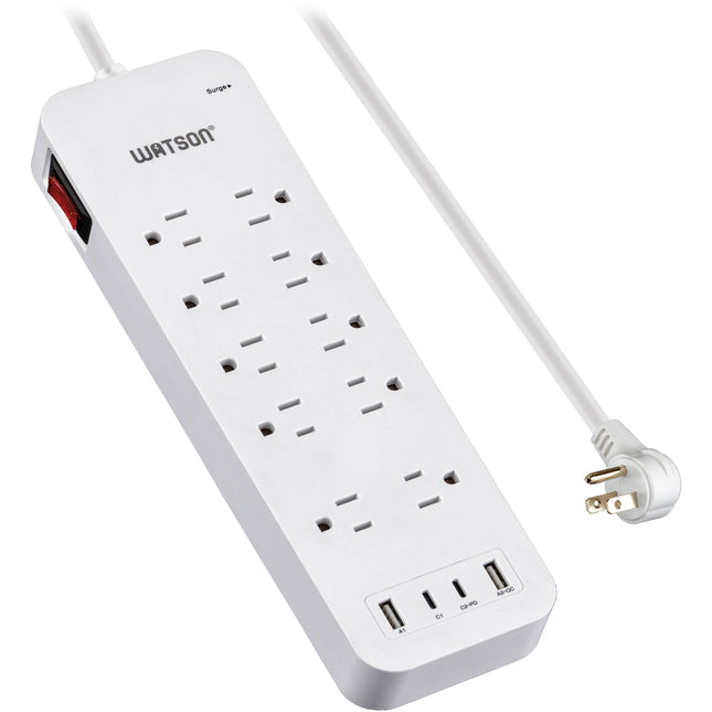Protector de sobretensión Watson 10 tomas 2450 julios con 4 puertos USB blanco