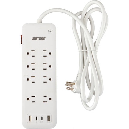 Watson Protector de Sobretensión 8 Tomas 2450J 2 USB-C 2 USB-A Blanco