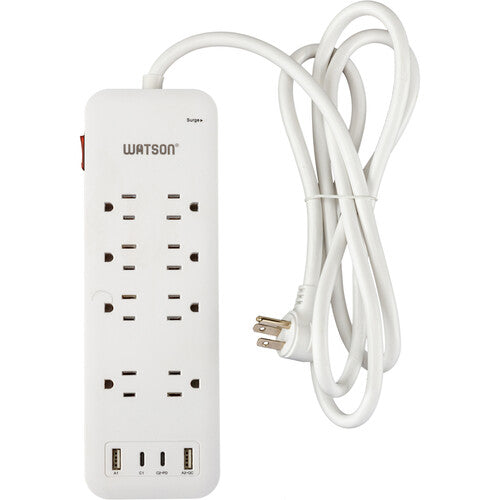 Watson Protector de Sobretensión 8 Tomas 2450J 2 USB-C 2 USB-A Blanco
