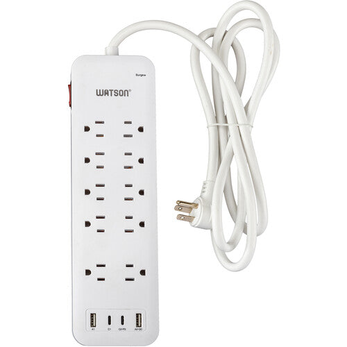 Protector de sobretensión Watson 10 tomas 2450 julios con 4 puertos USB blanco