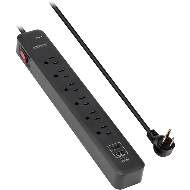Watson Protector de Sobretensión 6 Enchufes USB 450 Julios Negro