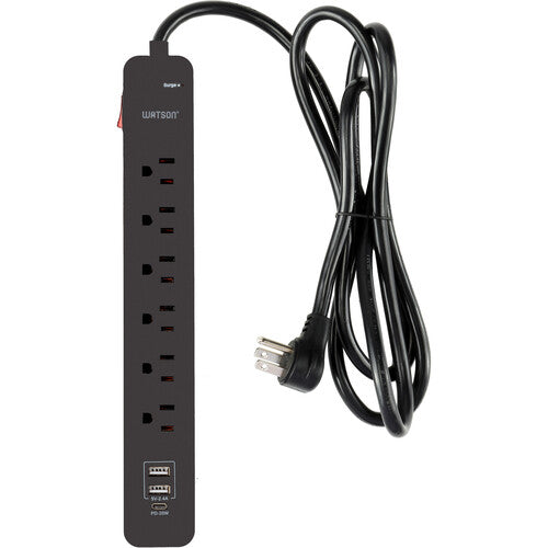 Watson Protector de Sobretensión 6 Enchufes USB 450 Julios Negro