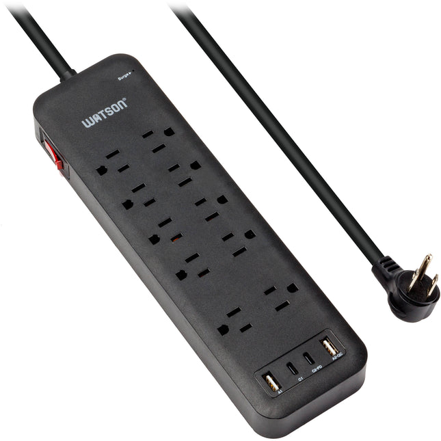 Watson Protector contra sobretensiones 10 salidas 2450 julios USB 4 puertos negro