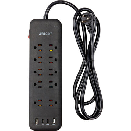 Watson Protector contra sobretensiones 10 salidas 2450 julios USB 4 puertos negro