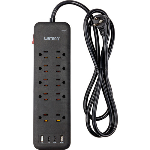 Watson Protector contra sobretensiones 10 salidas 2450 julios USB 4 puertos negro