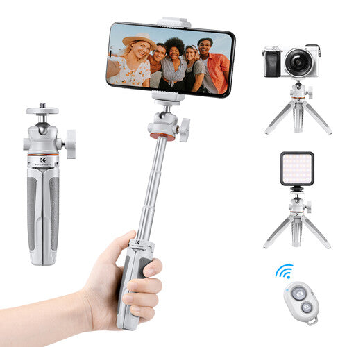 K&F Concept Trípode de Escritorio con Bluetooth Plata altura 34 cm capacidad 2 kg