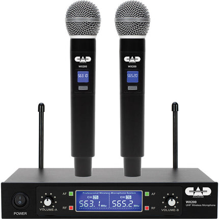 CAD WX200 Sistema de Micrófonos Inalámbricos de Mano para 2 Personas con 10 Horas de Autonomía Frequencia Fija 563-565 MHz
