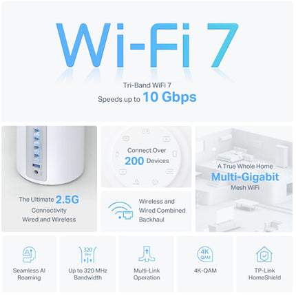 TP-Link Deco BE63 BE10000 Sistema Mesh Tri Banda 2.5G Wi-Fi 7 5800 m²