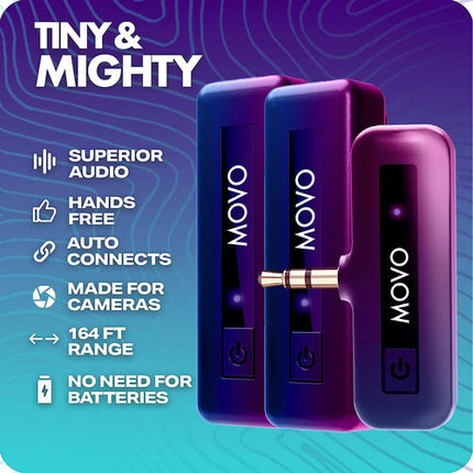 Movo Photo Mini DUO Sistema de Micrófono Inalámbrico 2 Personas 164 Pies 10 Horas Batería