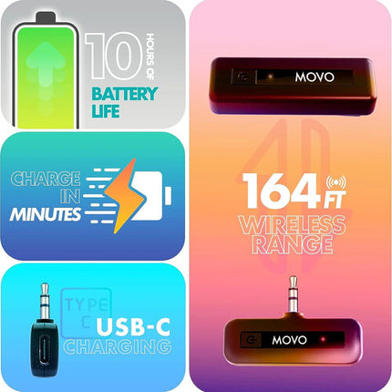 Movo Photo Mini Sistema de Micrófono Inalámbrico 2 4 GHz 164' Alcance Ideal para Vlogging