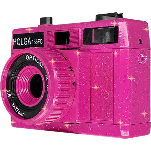 Holga 135FC Cámara Analógica con Flash Lente 47mm f8 Rosa Brillante