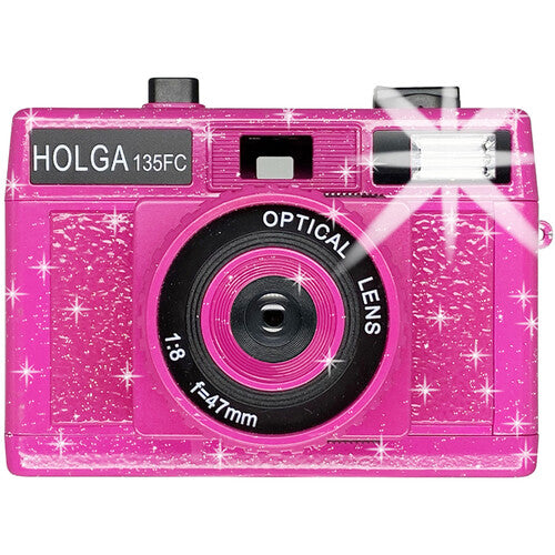 Holga 135FC Cámara Analógica con Flash Lente 47mm f8 Rosa Brillante