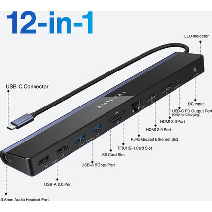 iVANKY 12-en-1 Estación de Acoplamiento USB-C 20W Carga 4K Dual