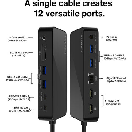 iVANKY 12 en 2 USB-C Docking Station Pro Estación de acoplamiento con 4 USB 3.2 y doble HDMI 4K