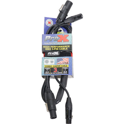 ProX powerCON TRUE1 Combo Cable Jumper DMX 3 Pin XLR 3 pies 20 AWG