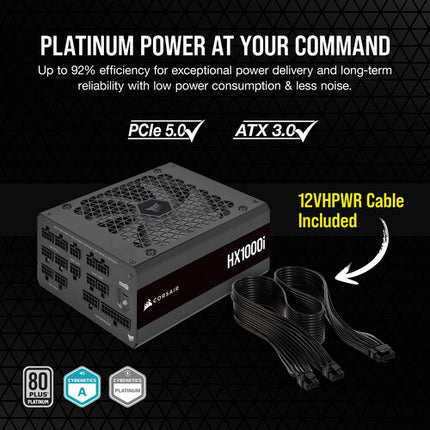 CORSAIR HX1000i Fuente de Poder ATX Modular 1000W 80 Plus Platinum Ventilador 140mm