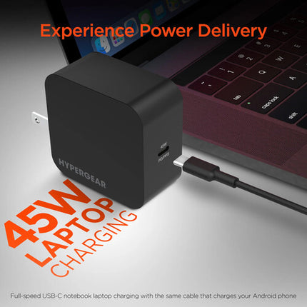 HyperGear SpeedBoost Cargador AC USB-C 45W PD PPS portátil seguro