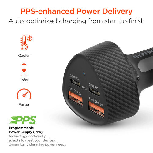 HyperGear SpeedBoost Cargador de Coche 50W 4 Puertos USB-C USB-A