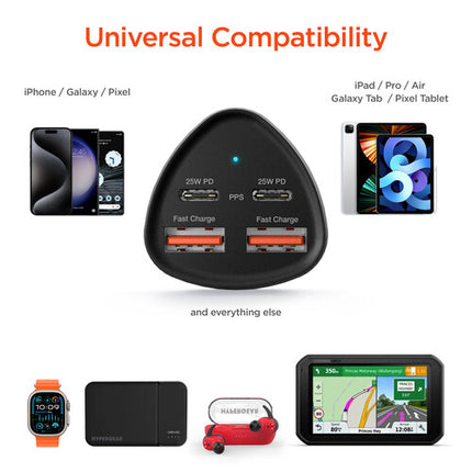 HyperGear SpeedBoost Cargador de Coche 50W 4 Puertos USB-C USB-A
