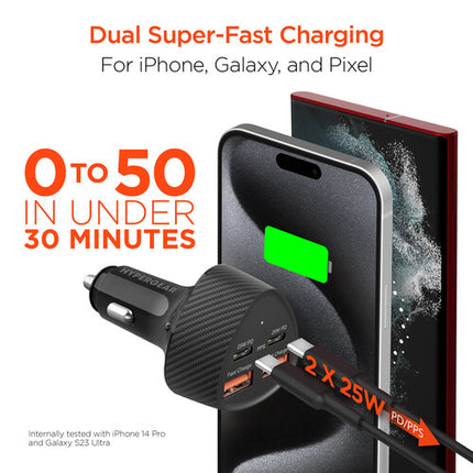 HyperGear SpeedBoost Cargador de Coche 50W 4 Puertos USB-C USB-A