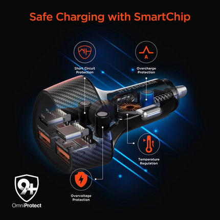 HyperGear SpeedBoost Cargador de Coche 50W 4 Puertos USB-C USB-A