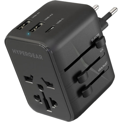 HyperGear 4-en-1 Adaptador de Viaje Universal con 15W USB-C y 3 Puertos USB