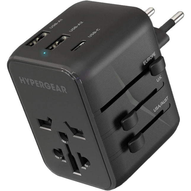 HyperGear 4-en-1 Adaptador de Viaje Universal con 15W USB-C y 3 Puertos USB