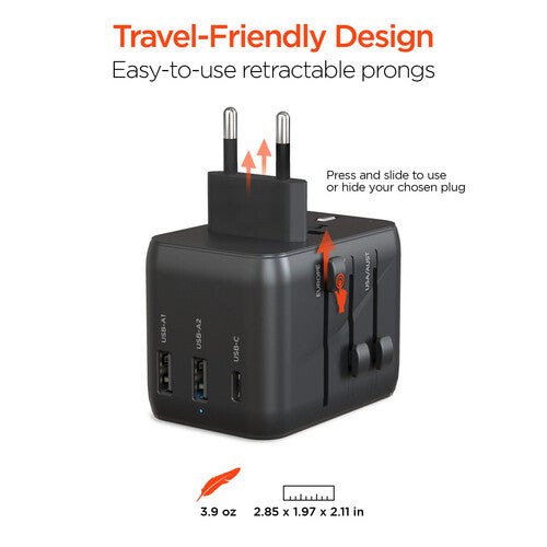 HyperGear 4-en-1 Adaptador de Viaje Universal con 15W USB-C y 3 Puertos USB