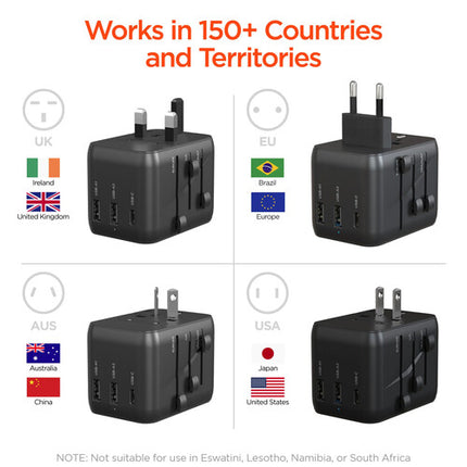 HyperGear 4-en-1 Adaptador de Viaje Universal con 15W USB-C y 3 Puertos USB