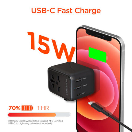 HyperGear 4-en-1 Adaptador de Viaje Universal con 15W USB-C y 3 Puertos USB