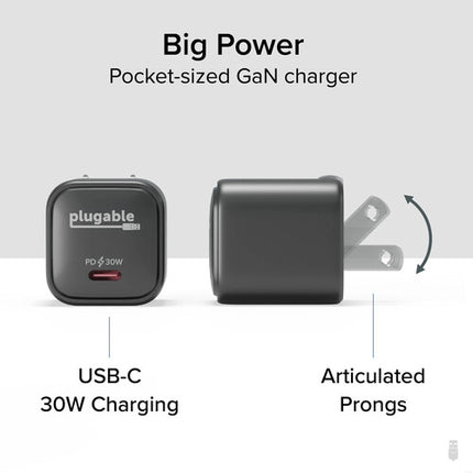 Plugable Cargador de Pared USB-C 30W GaN Negro 3 Unidades