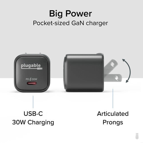 Plugable Cargador de Pared USB-C 30W GaN Negro 3 Unidades