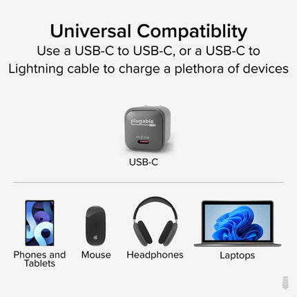 Plugable Cargador de Pared USB-C 30W GaN Negro 3 Unidades