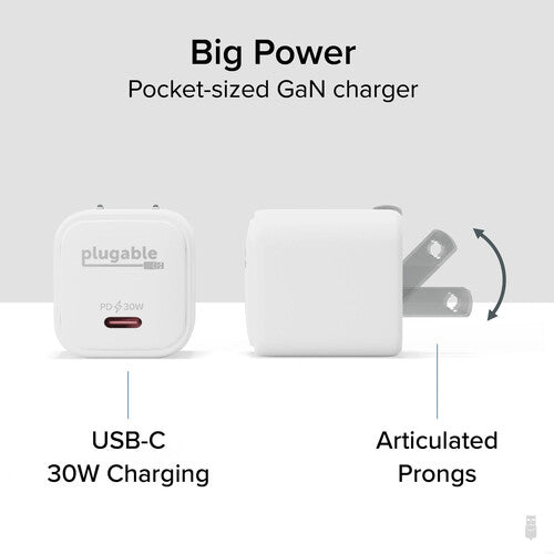 Plugable Cargador de Pared USB-C 30W GaN con 1 Puerto PD 3-Pack Blanco