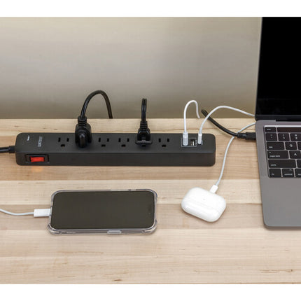 Watson Protector de Sobretensión 6 Enchufes USB 450 Julios Negro