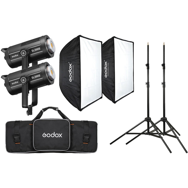 Godox SL200III Iluminación LED para Video 5600K Kit 2 Luces con Softboxes y Trípodes