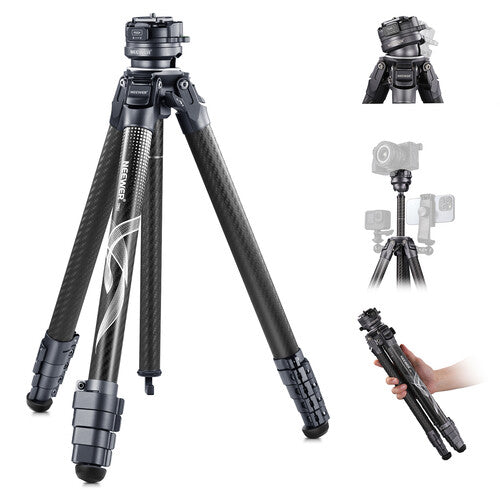 Neewer TP62 Trípode de Fibra de Carbono para Viaje Carga 10kg Altura 7.5 a 62 Pulgadas