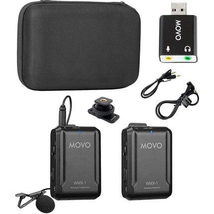 Movo Photo WMX-1 Micrófono Lavalier Inalámbrico con USB 6 Horas Batería 200 Pies Alcance