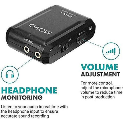Movo Photo WMX-1 Micrófono Lavalier Inalámbrico con USB 6 Horas Batería 200 Pies Alcance