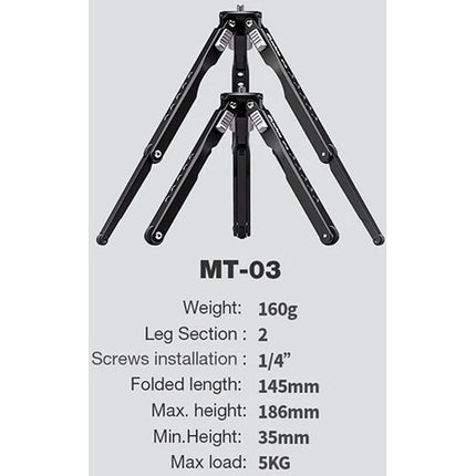 Leofoto MT-04 trípode mini plegable aluminio capacidad 8 kg altura 4-29 cm con bolsa