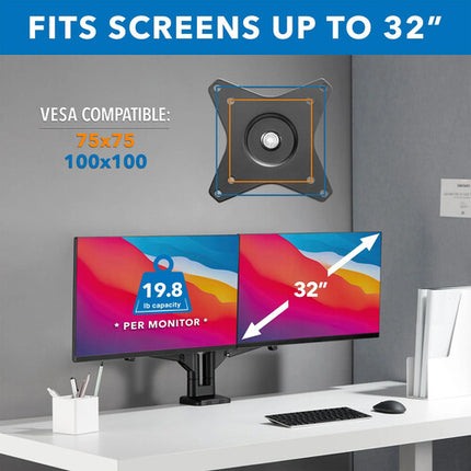 Mount-It! MI-4884B Soporte de Escritorio para Doble Monitor 17-32" 19.8 lb
