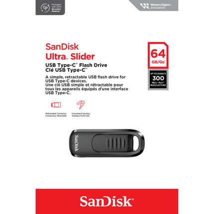 SanDisk 64GB Ultra Slider USB-C Flash Drive 3.2 Gen 1 Retráctil