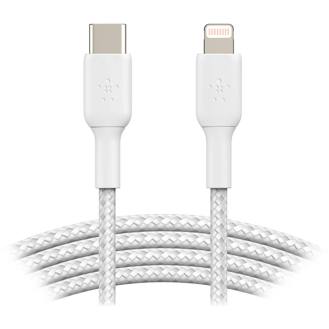 Belkin BoostCharge Cable USB-C a Lightning Trenzado Blanco 6.6 pies MFi