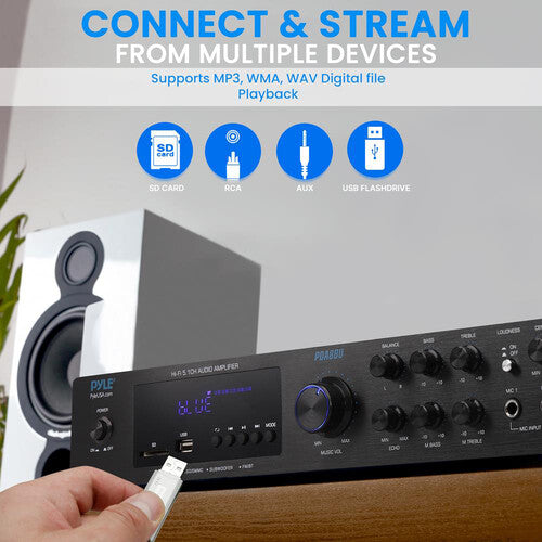 Pyle Home PDA8BU receptor de audio 5.1 Bluetooth lector SD USB