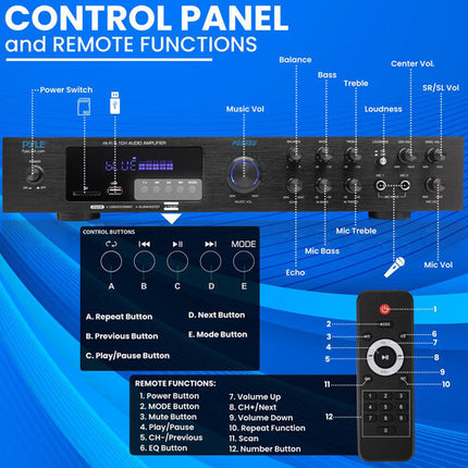 Pyle Home PDA8BU receptor de audio 5.1 Bluetooth lector SD USB