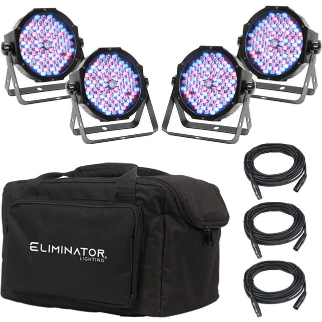 Eliminator Lighting Mega Flat Pak EP paquete con 4 Mega Par Profile EP LED y 3 cables DMX