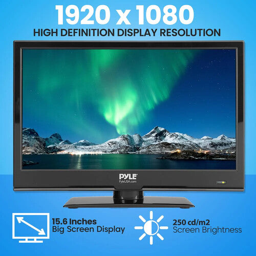 Pyle Home PLTLD16 TV LED 15.6" Full HD 1920x1080 con DVD Antena y Adaptador 12V/24V