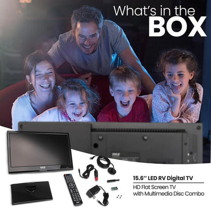 Pyle Home PLTLD16 TV LED 15.6" Full HD 1920x1080 con DVD Antena y Adaptador 12V/24V